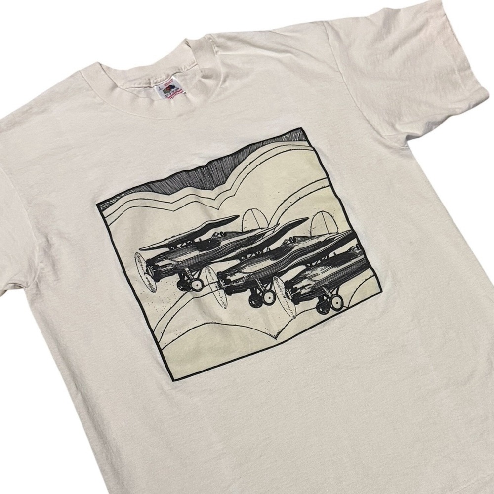 Vintage 90s Fruit of the Loom USA Single Stitch T-Shirt Large Aviator Plane READ - Picture 3 of 9